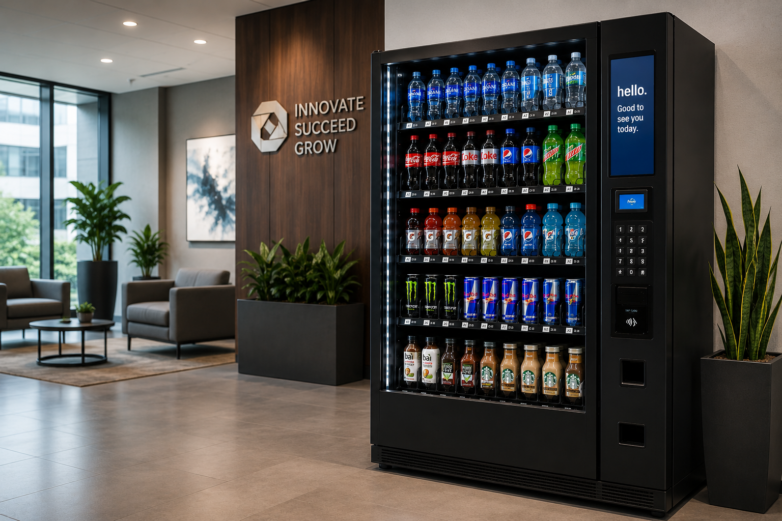 Corporate vending machines supplying beverages in office and commercial environments