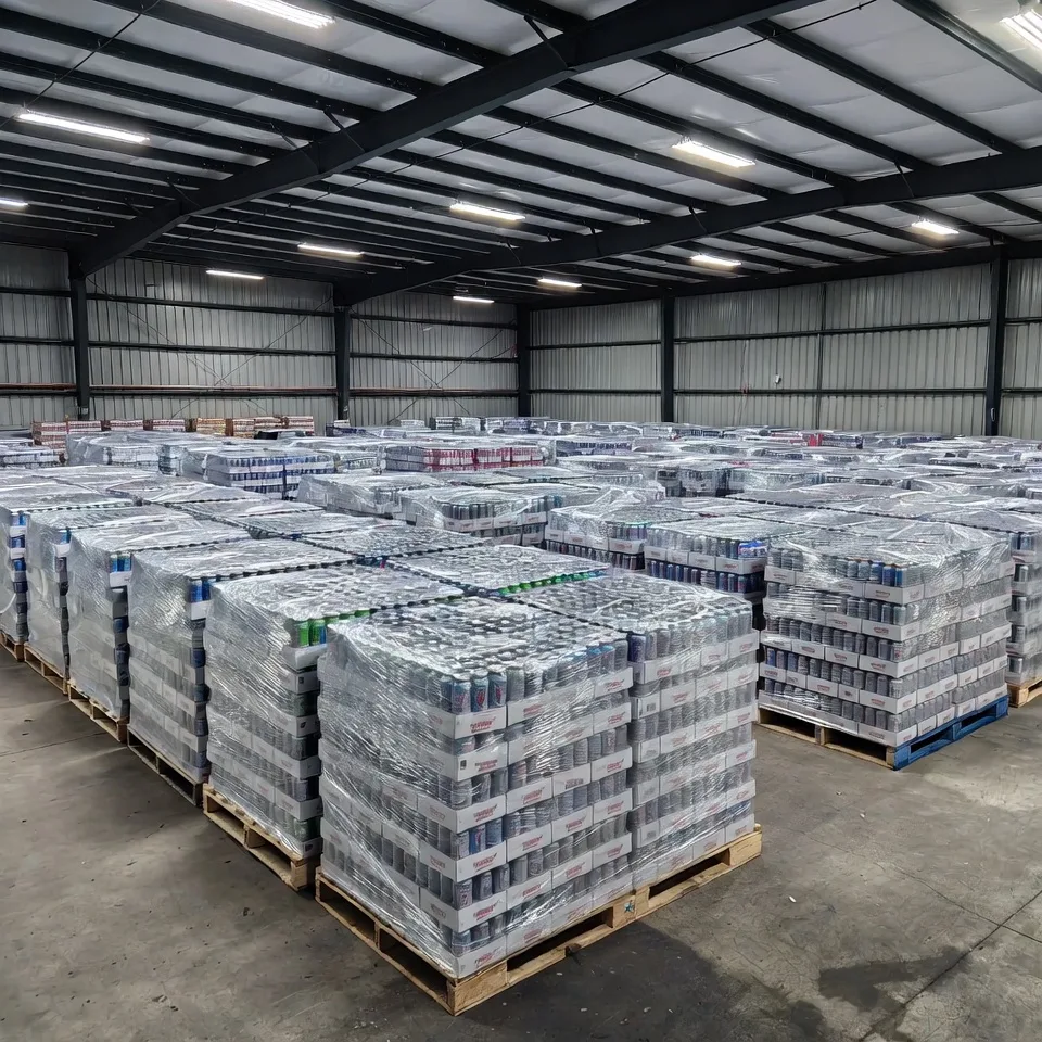 Wholesale energy drink supplier warehouse in Margate Florida with pallets on racking